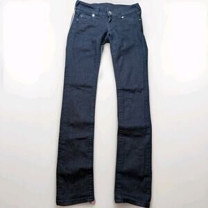 True Religion Women's 23* Billie Straight Leg Flap Pocket Dark Stitch Jeans Y2K